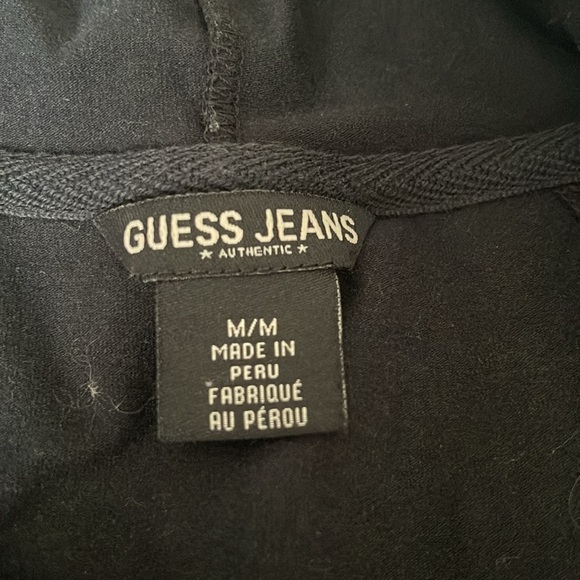 GUESS JEANS Y2K Black Zippered Hooded Jacket sweatshirt Size Medium White Stripe - Picture 10 of 11